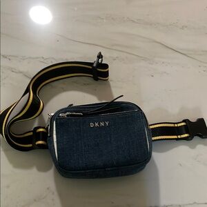 DKNY Denim Blue Belt Bag with Black and Yellow Strap